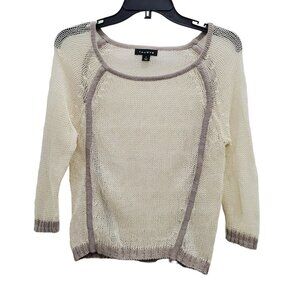 Nordstrom | Trouve Women's Cream Taupe Mesh Open Knit 3/4‎ Sleeve Sweater Size S
